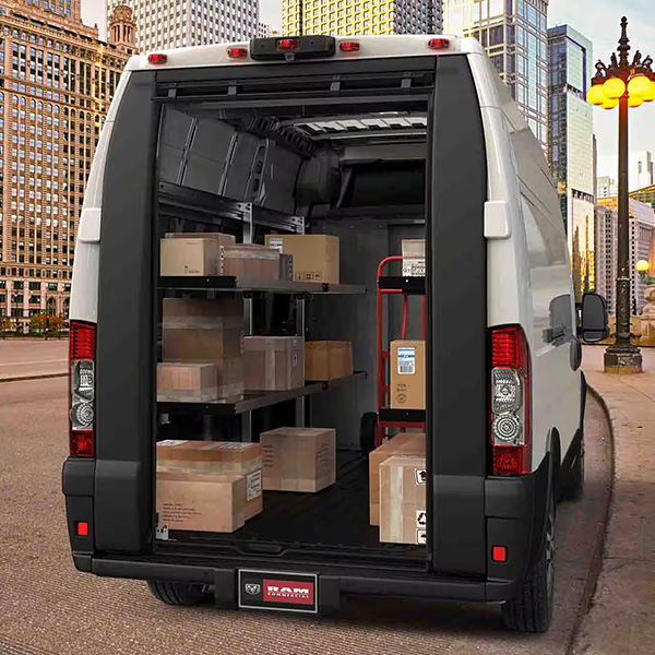 Rear 3/4 shot of the RAM ProMaster® upfitted in city